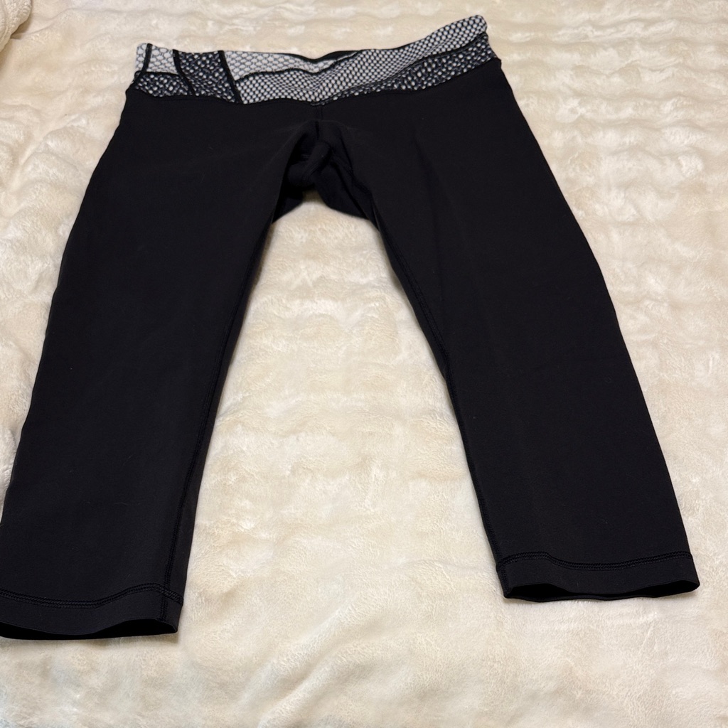 Lululemon Athletica Black Capri Leggings With Patterned Waistband